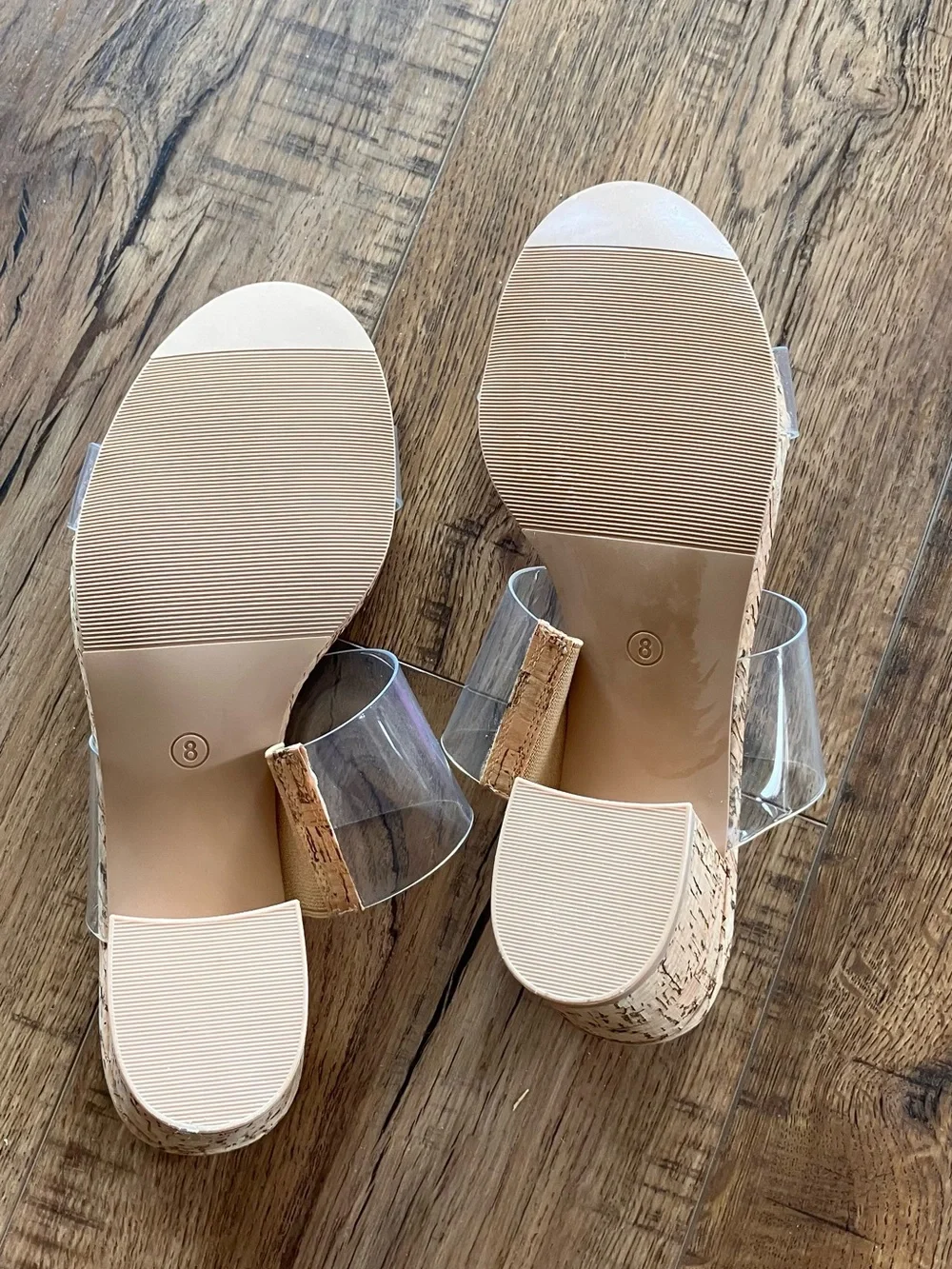 COUTGO Clear Strap Cork Heel Sandals